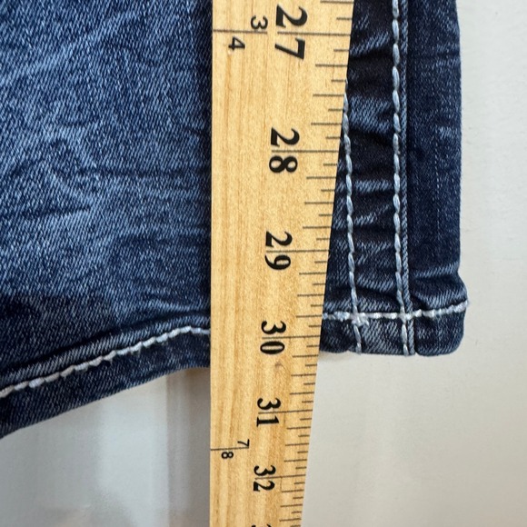 True Luck Jeans Mens 32x30 Straight Leg Dark Wash White Stitching Grunge Rugged - Picture 5 of 13